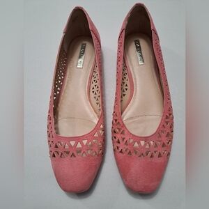 Perforated Pink Suede Ballet Flats    Size 8.5